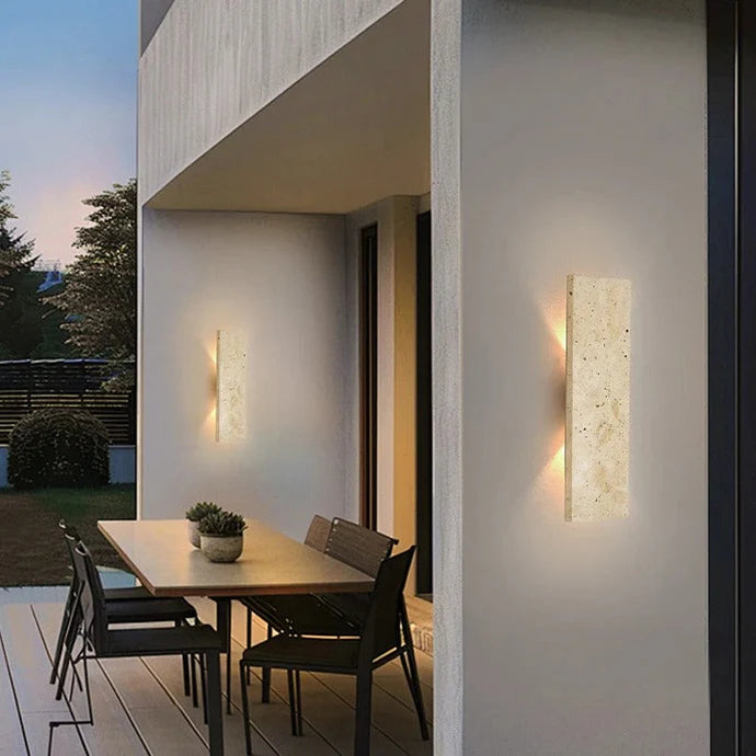 LED Outdoor Wall Sconce | Waterproof Natural Stone Light Fixture for Exterior Walls