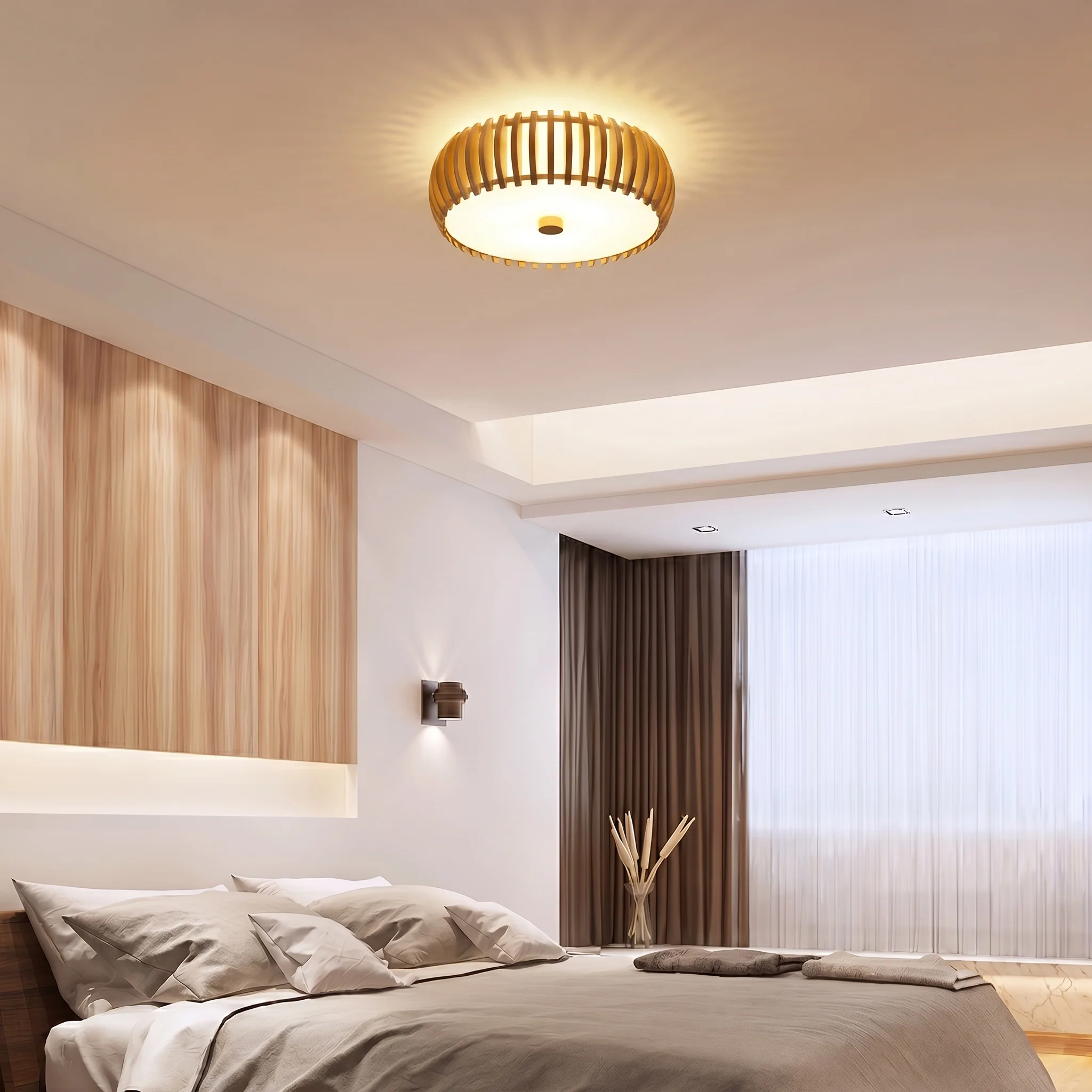 Elegant Wood Ceiling Light with Circular Design