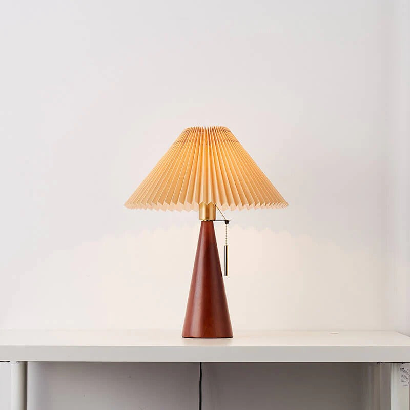 Japanese Minimalist Wooden Pleated Fabric LED Table Lamp