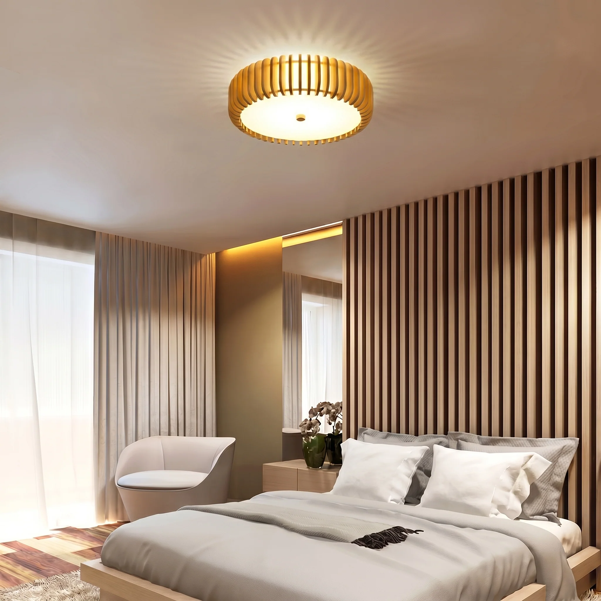 Elegant Wood Ceiling Light with Circular Design