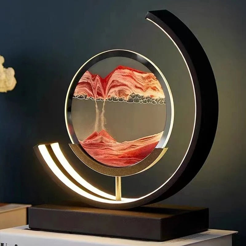 LED sand art table lamp with circular frame