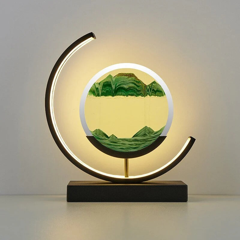 LED sand art table lamp with circular frame