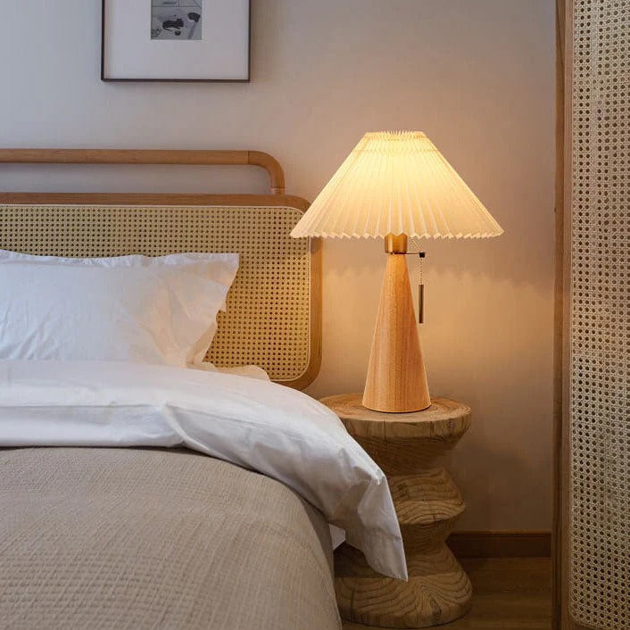Japanese Minimalist Wooden Pleated Fabric LED Table Lamp