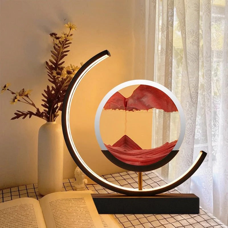 LED sand art table lamp with circular frame