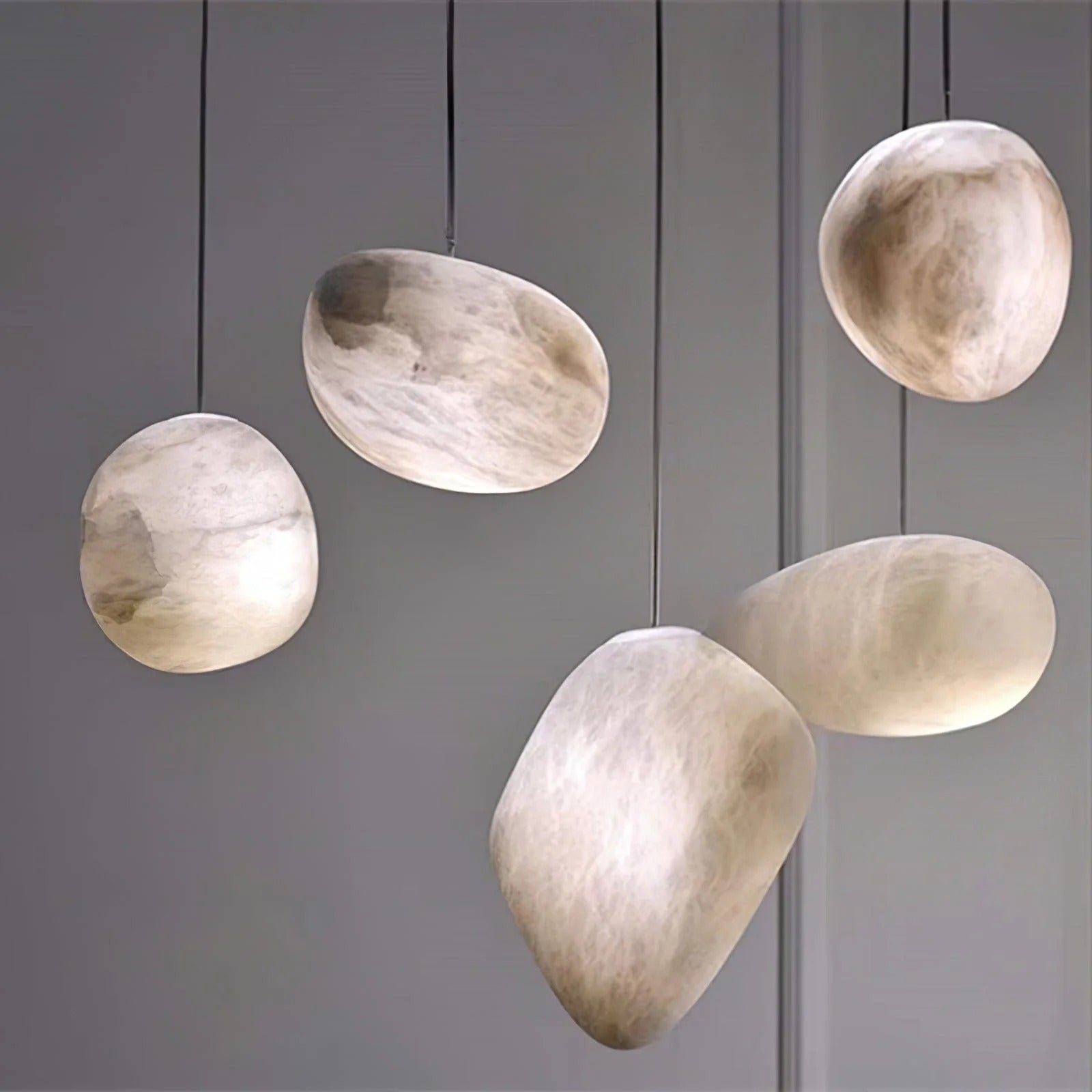 Elegant Pendant Light Brass Alabaster Adjustable Height