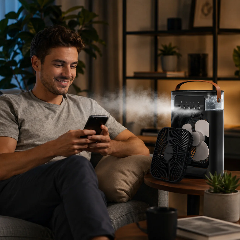 3-in-1 Portable Air Cooler with LED Night Light, USB Desktop Fan & Humidifier