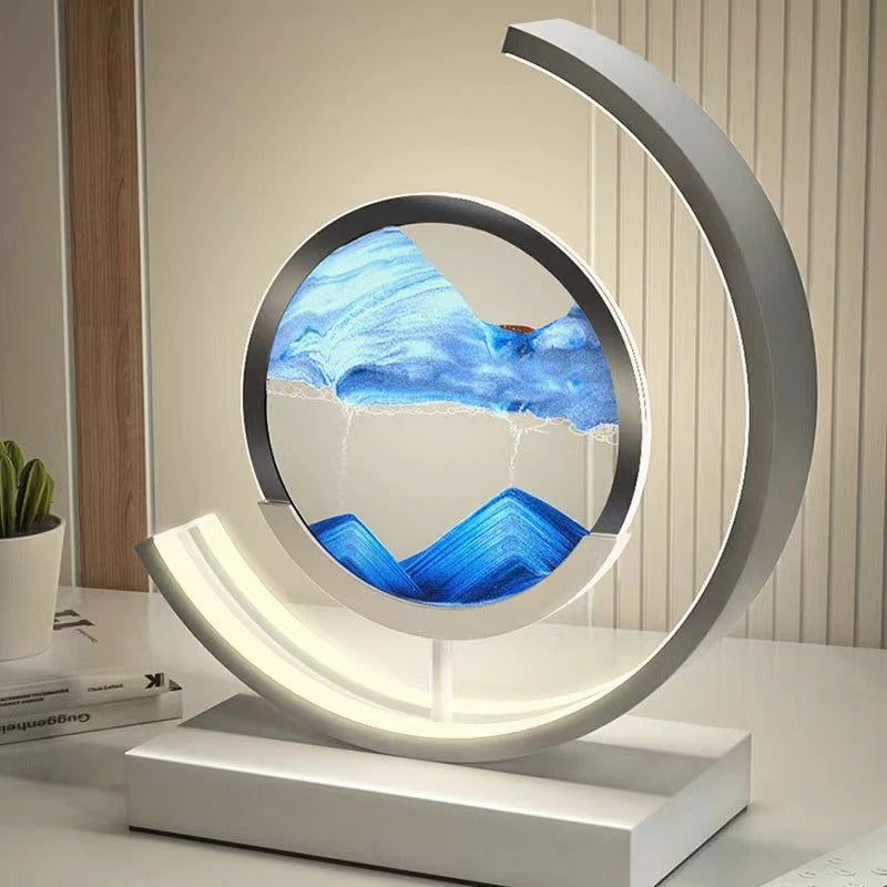 LED sand art table lamp with circular frame