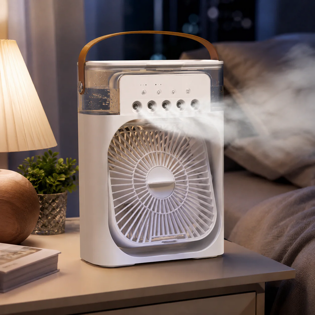 3-in-1 Portable Air Cooler with LED Night Light, USB Desktop Fan & Humidifier