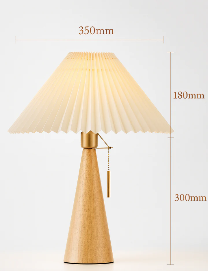 Japanese Minimalist Wooden Pleated Fabric LED Table Lamp