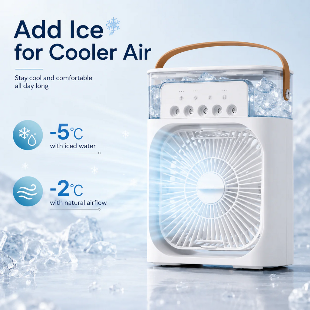 3-in-1 Portable Air Cooler with LED Night Light, USB Desktop Fan & Humidifier
