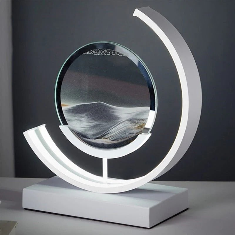 LED sand art table lamp with circular frame