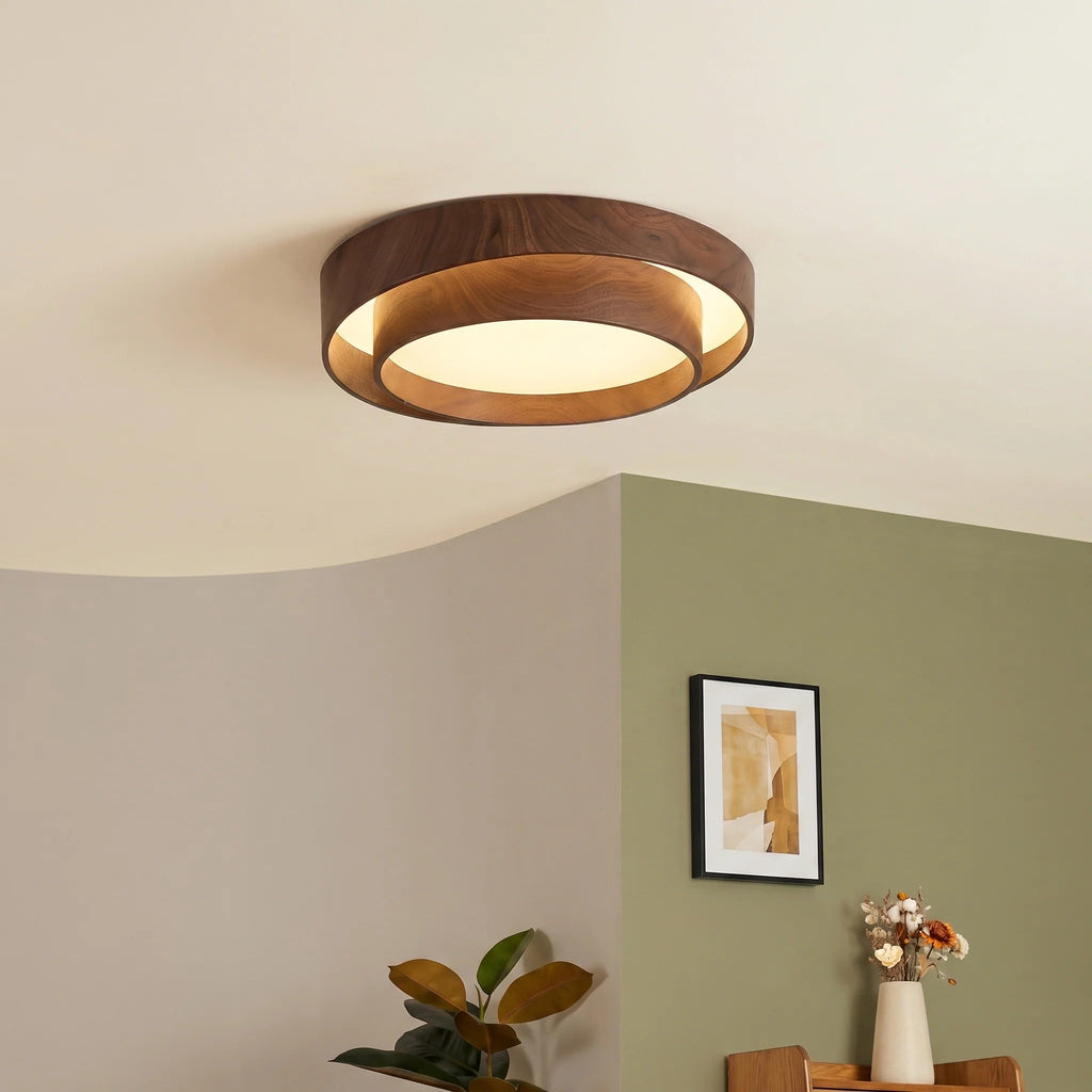 Nordic Walnut Grain LED Flush Mount Ceiling Light
