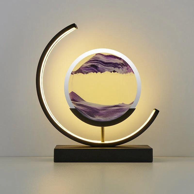 LED sand art table lamp with circular frame