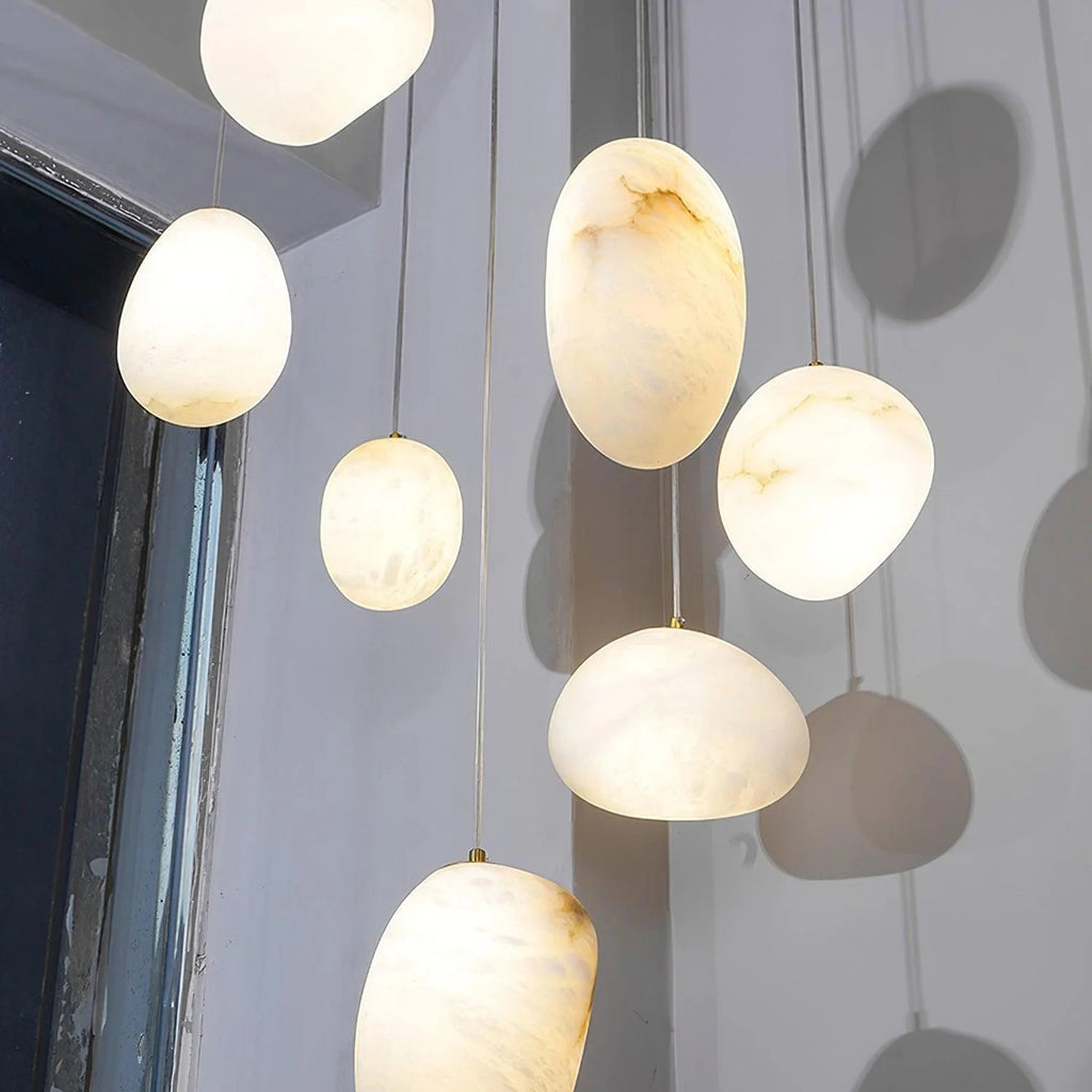 Elegant Pendant Light Brass Alabaster Adjustable Height