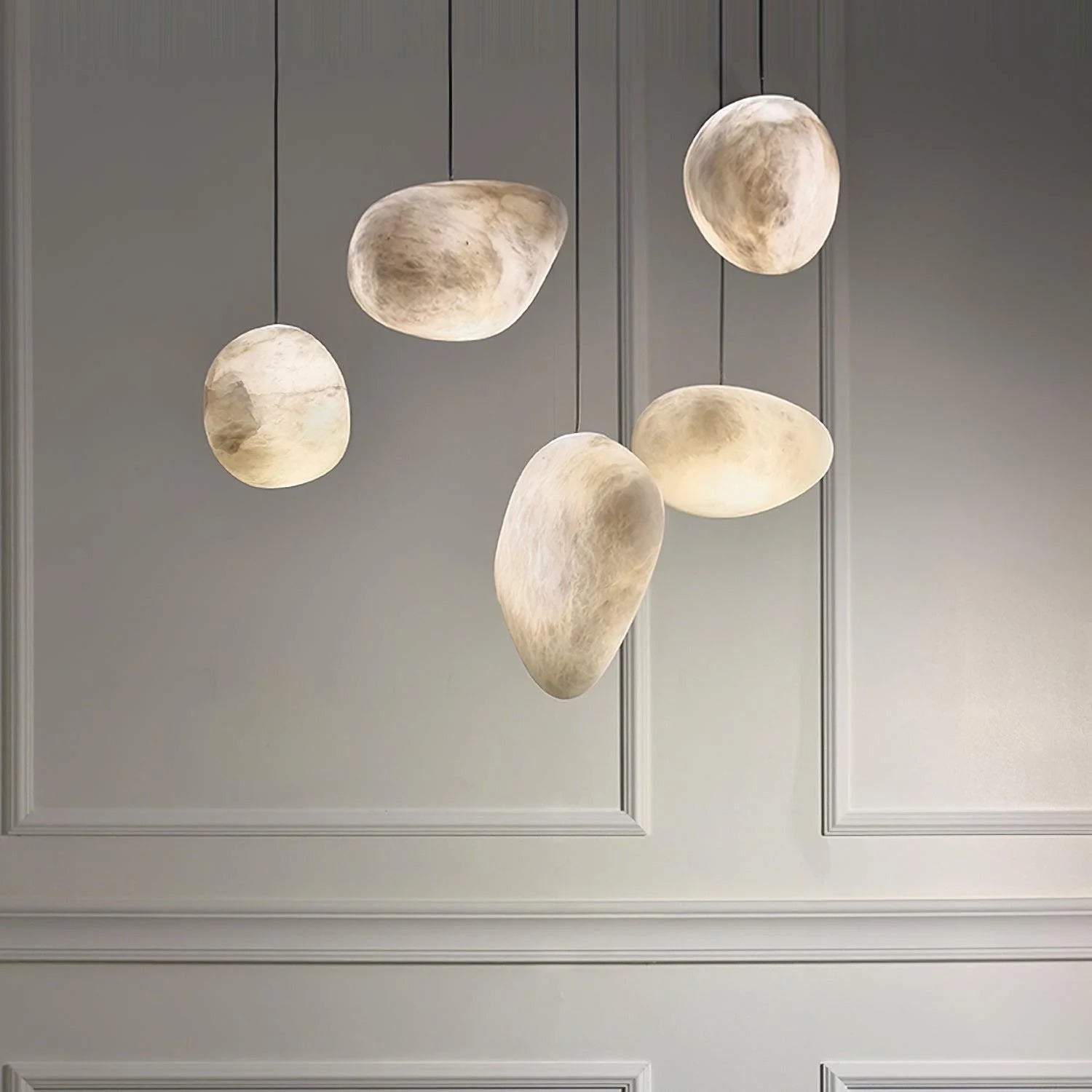 Elegant Pendant Light Brass Alabaster Adjustable Height