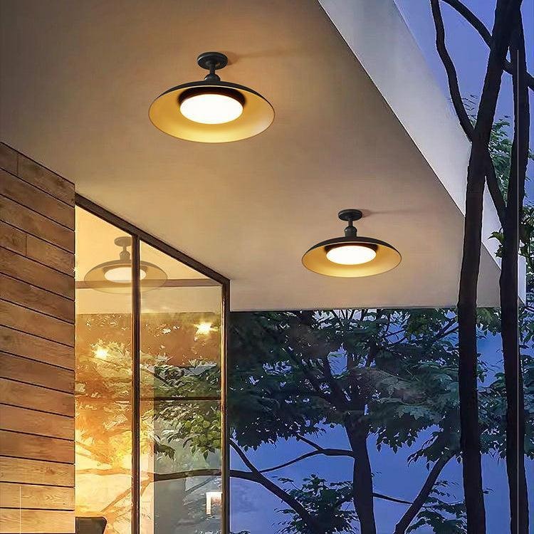 Outdoor Waterproof Ceiling Light IP65 | Black Round Semi Flush Mount Fixture for Patio Porch Lighting