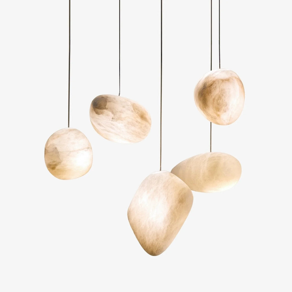Elegant Pendant Light Brass Alabaster Adjustable Height