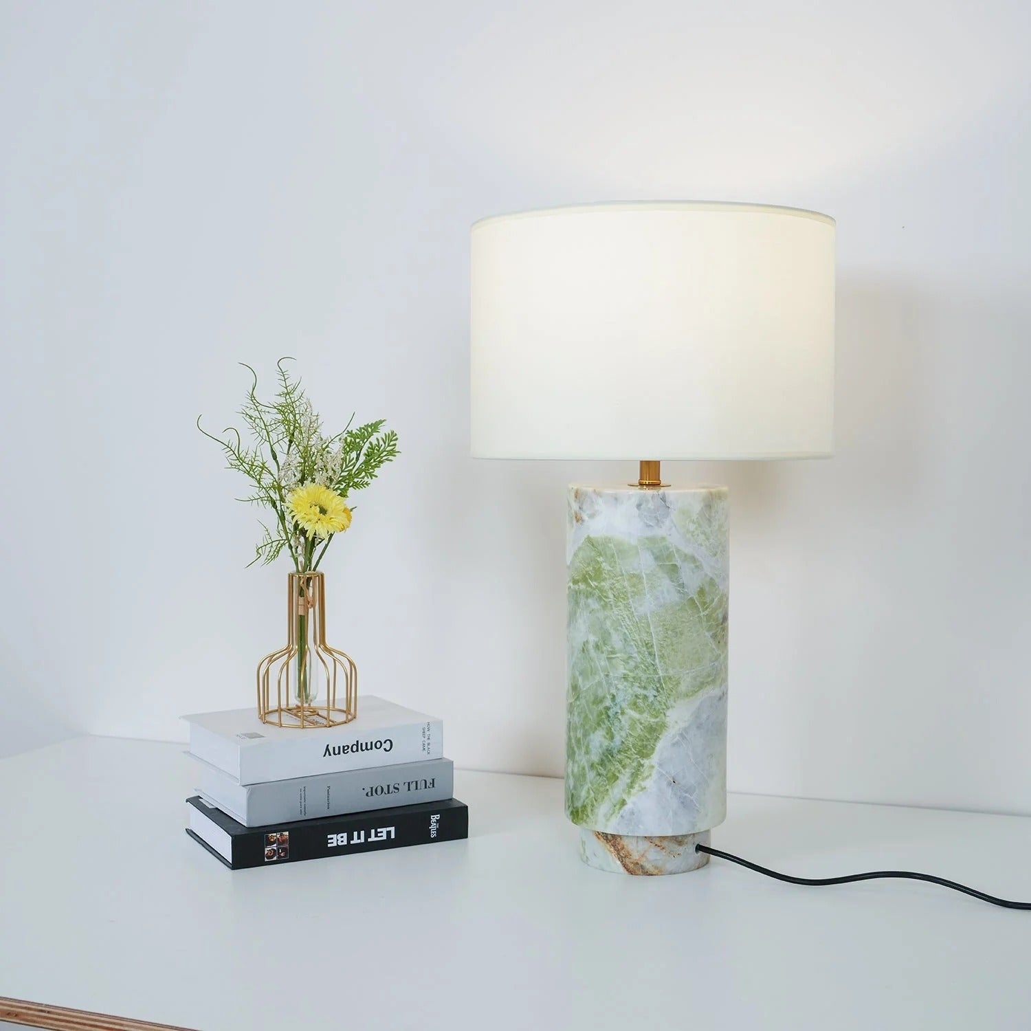 Modern Table Lamp Green Marble Base Inline Switch