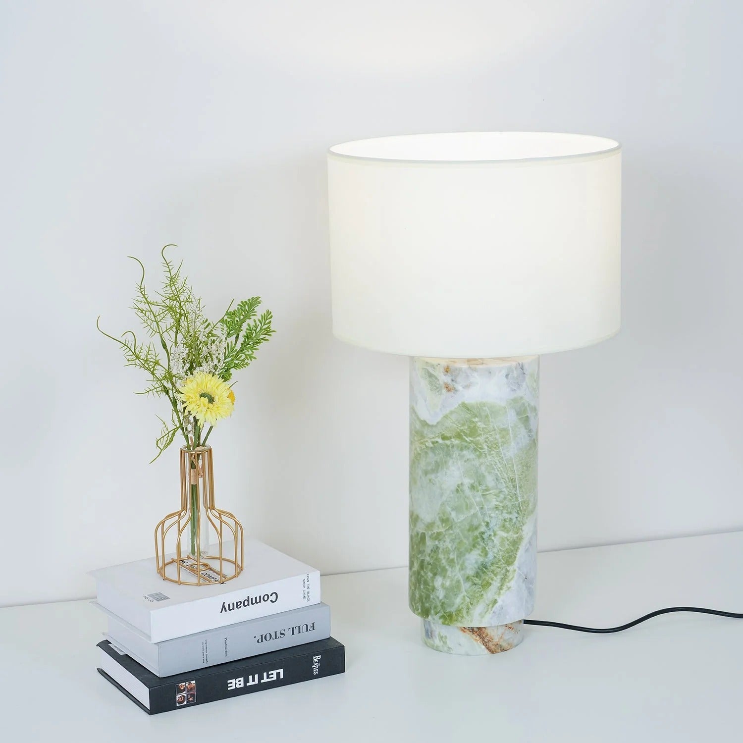 Modern Table Lamp Green Marble Base Inline Switch