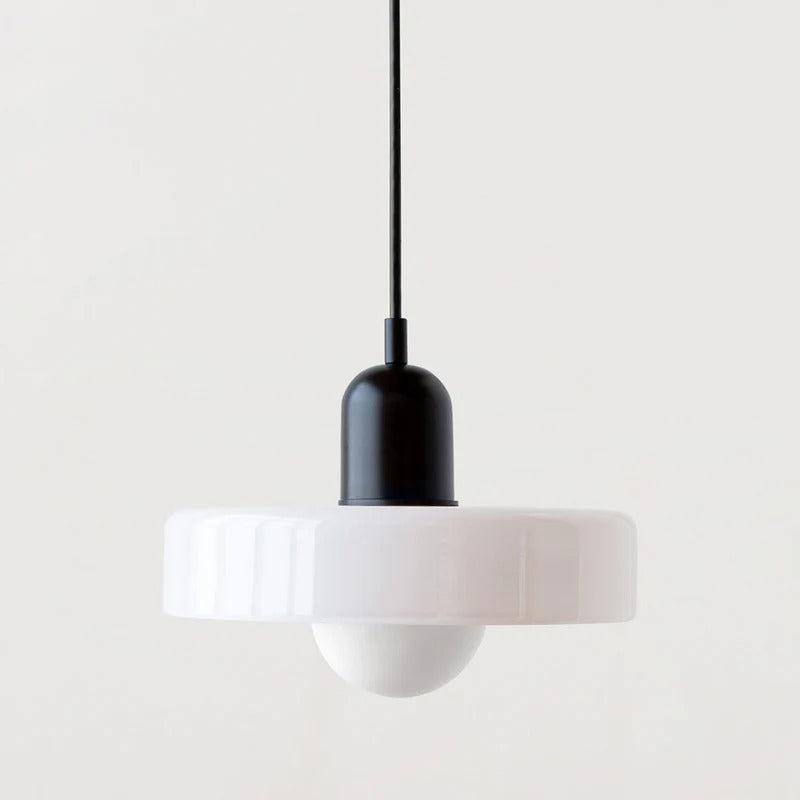 Bauhaus style glass pendant light with ring shade