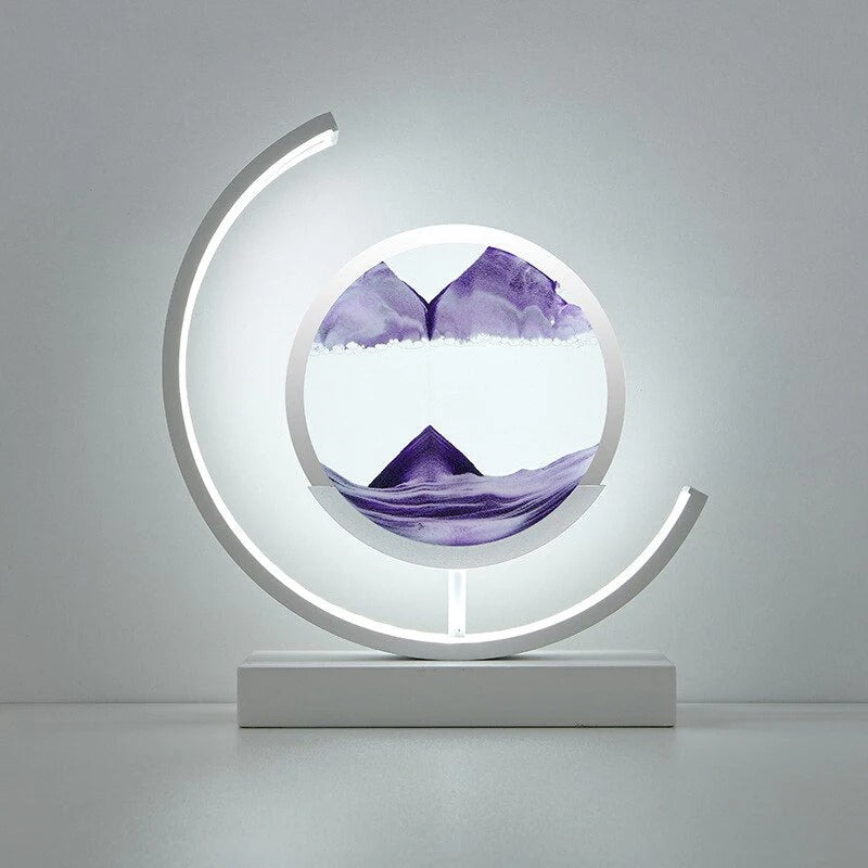 LED sand art table lamp with circular frame
