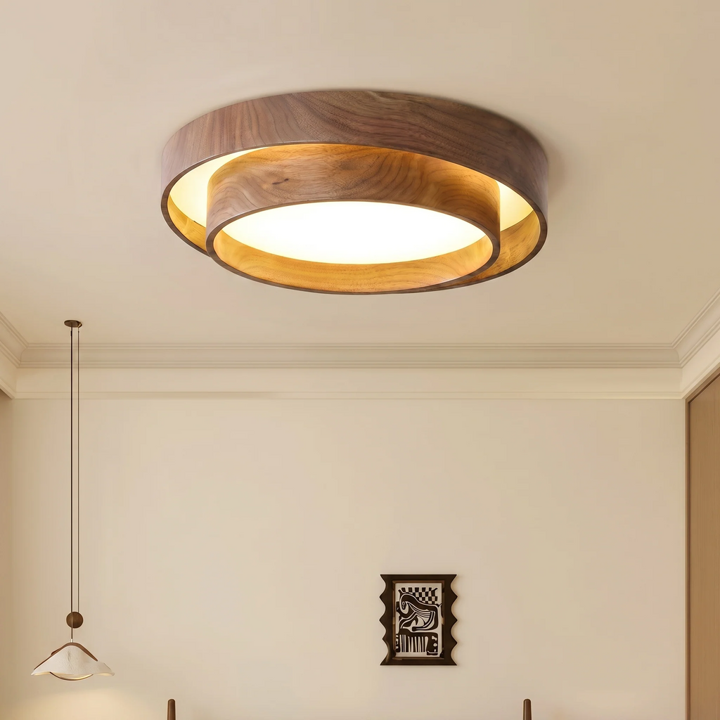 Nordic Walnut Grain LED Flush Mount Ceiling Light