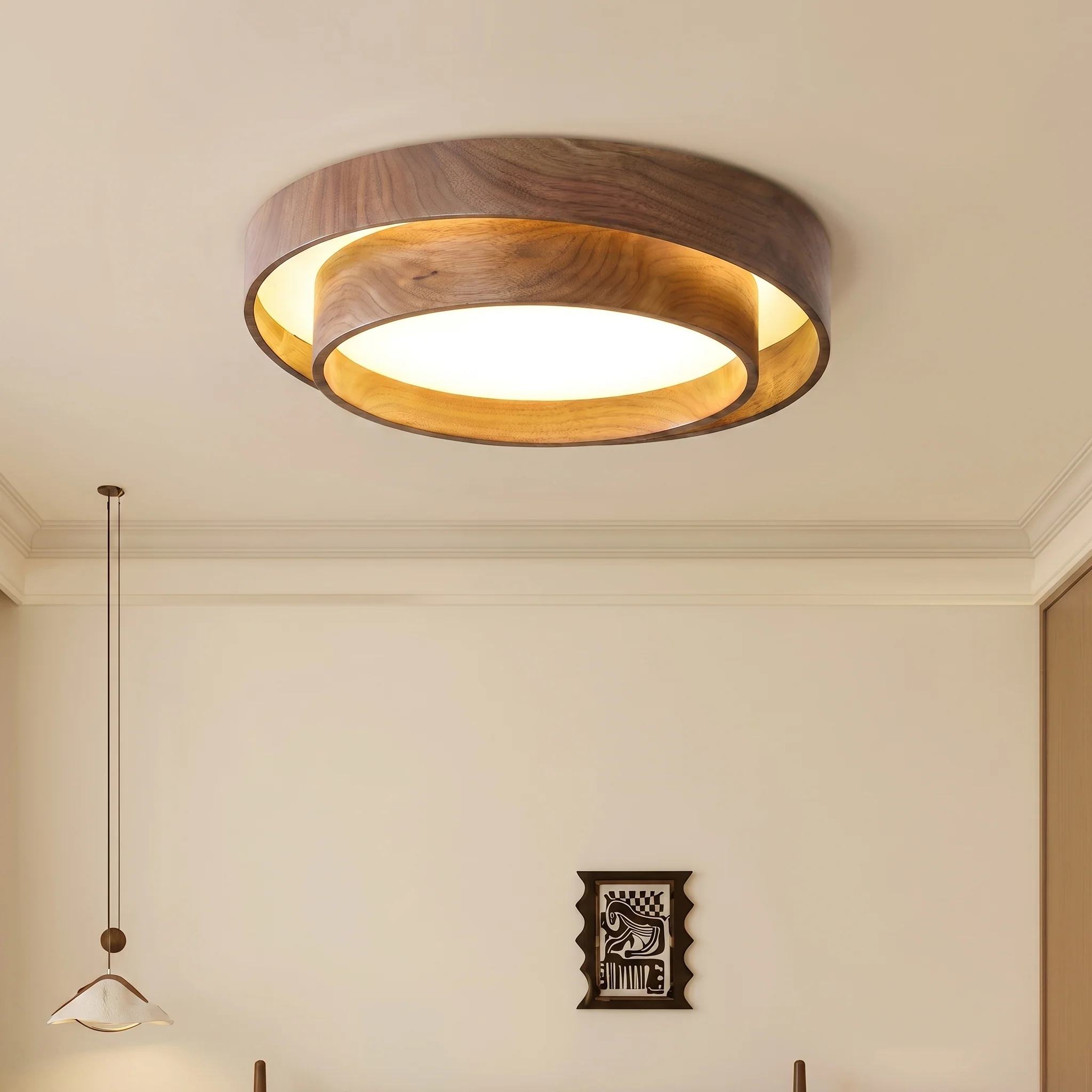 Nordic Walnut Grain LED Flush Mount Ceiling Light