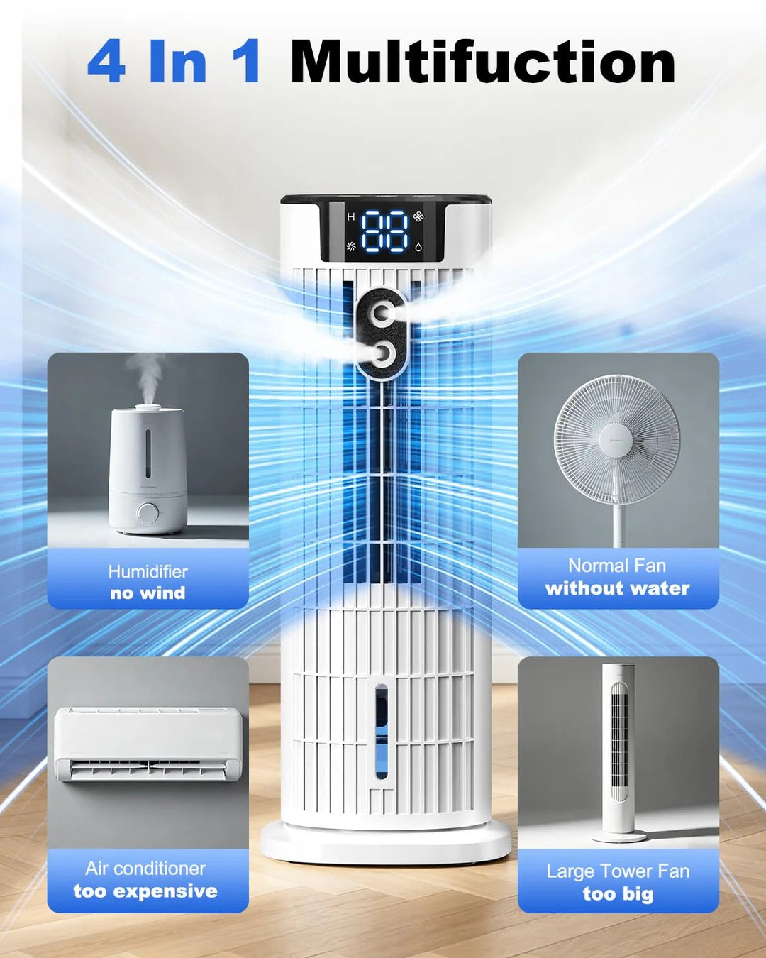 Portable 4-in-1 Room Cooler with Remote Control and Timer