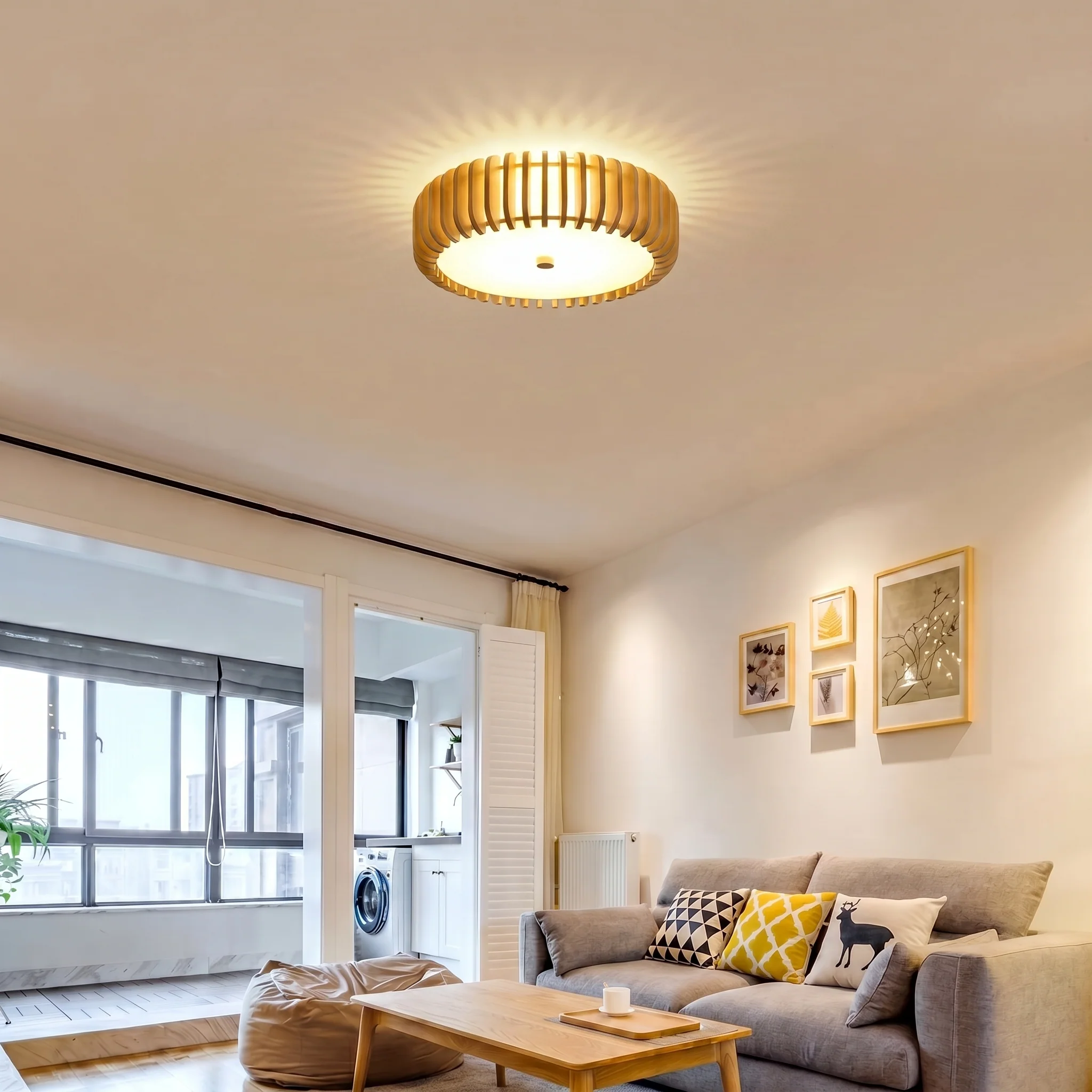 Elegant Wood Ceiling Light with Circular Design
