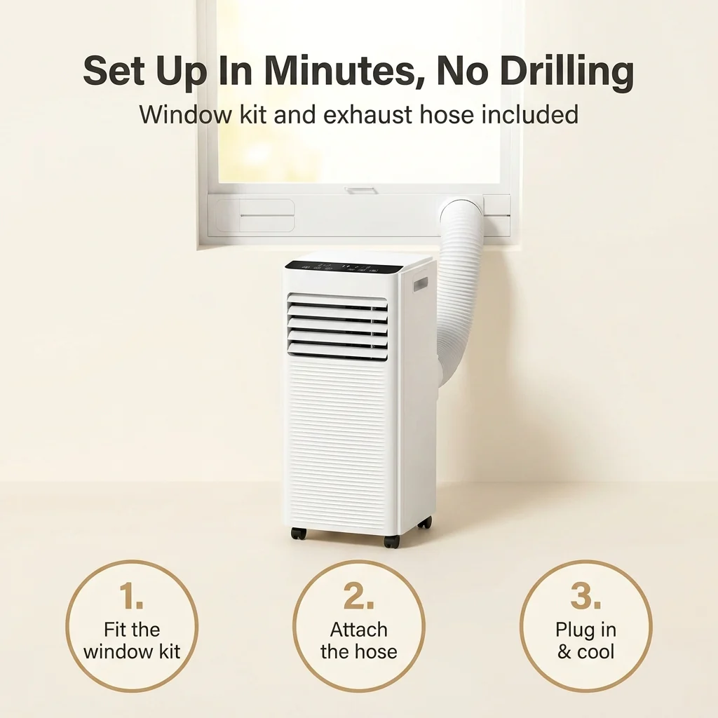 Air Con Unit 9000 BTU – Portable Air Conditioner & Dehumidifier with Window Kit