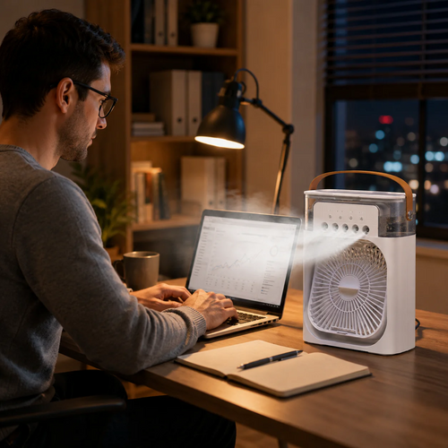 3-in-1 Portable Air Cooler with LED Night Light, USB Desktop Fan & Humidifier