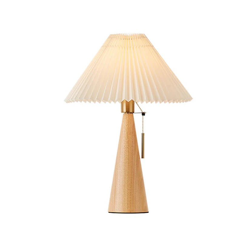 Japanese Minimalist Wooden Pleated Fabric LED Table Lamp