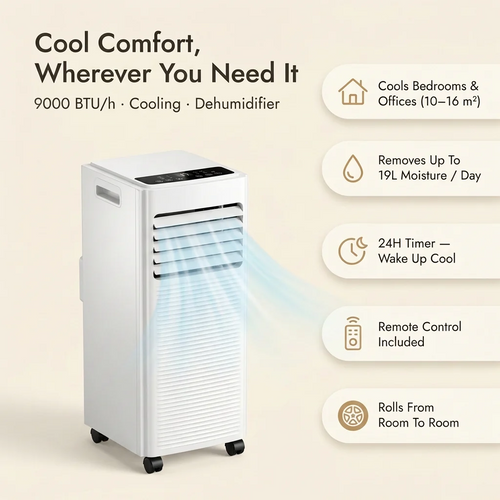 Air Con Unit 9000 BTU – Portable Air Conditioner & Dehumidifier with Window Kit