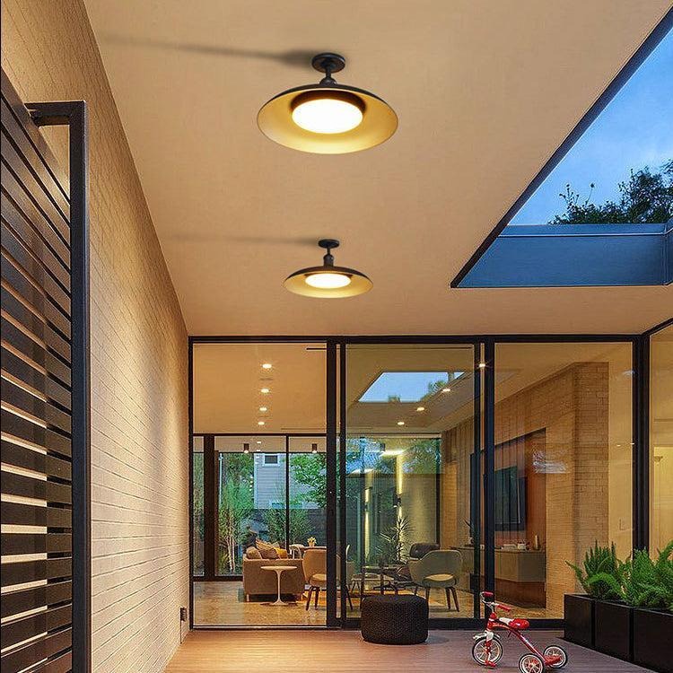 Outdoor Waterproof Ceiling Light IP65 | Black Round Semi Flush Mount Fixture for Patio Porch Lighting