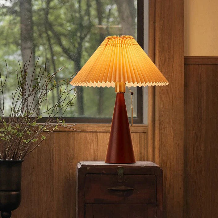 Japanese Minimalist Wooden Pleated Fabric LED Table Lamp