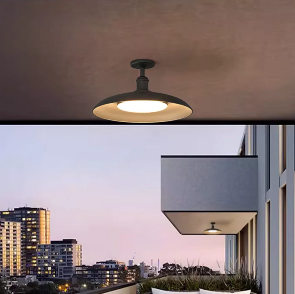 Outdoor Waterproof Ceiling Light IP65 | Black Round Semi Flush Mount Fixture for Patio Porch Lighting