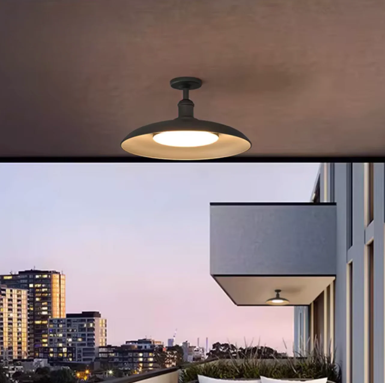 Outdoor Waterproof Ceiling Light IP65 | Black Round Semi Flush Mount Fixture for Patio Porch Lighting