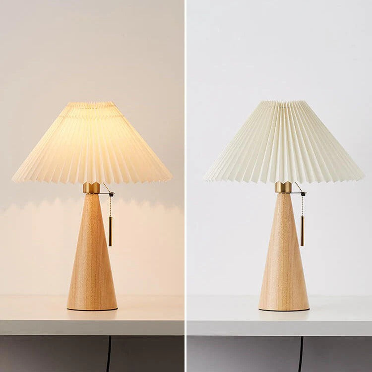 Japanese Minimalist Wooden Pleated Fabric LED Table Lamp