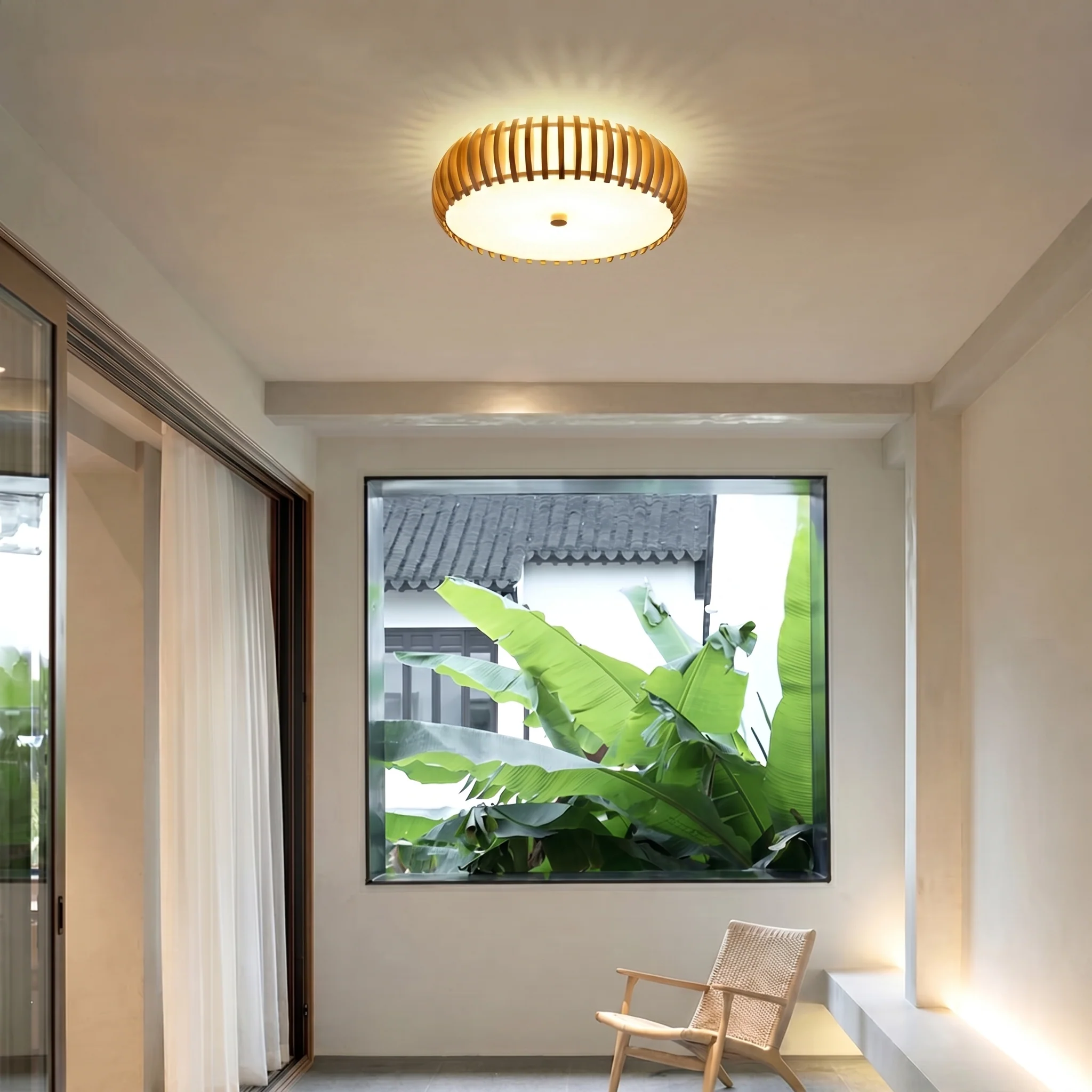 Elegant Wood Ceiling Light with Circular Design