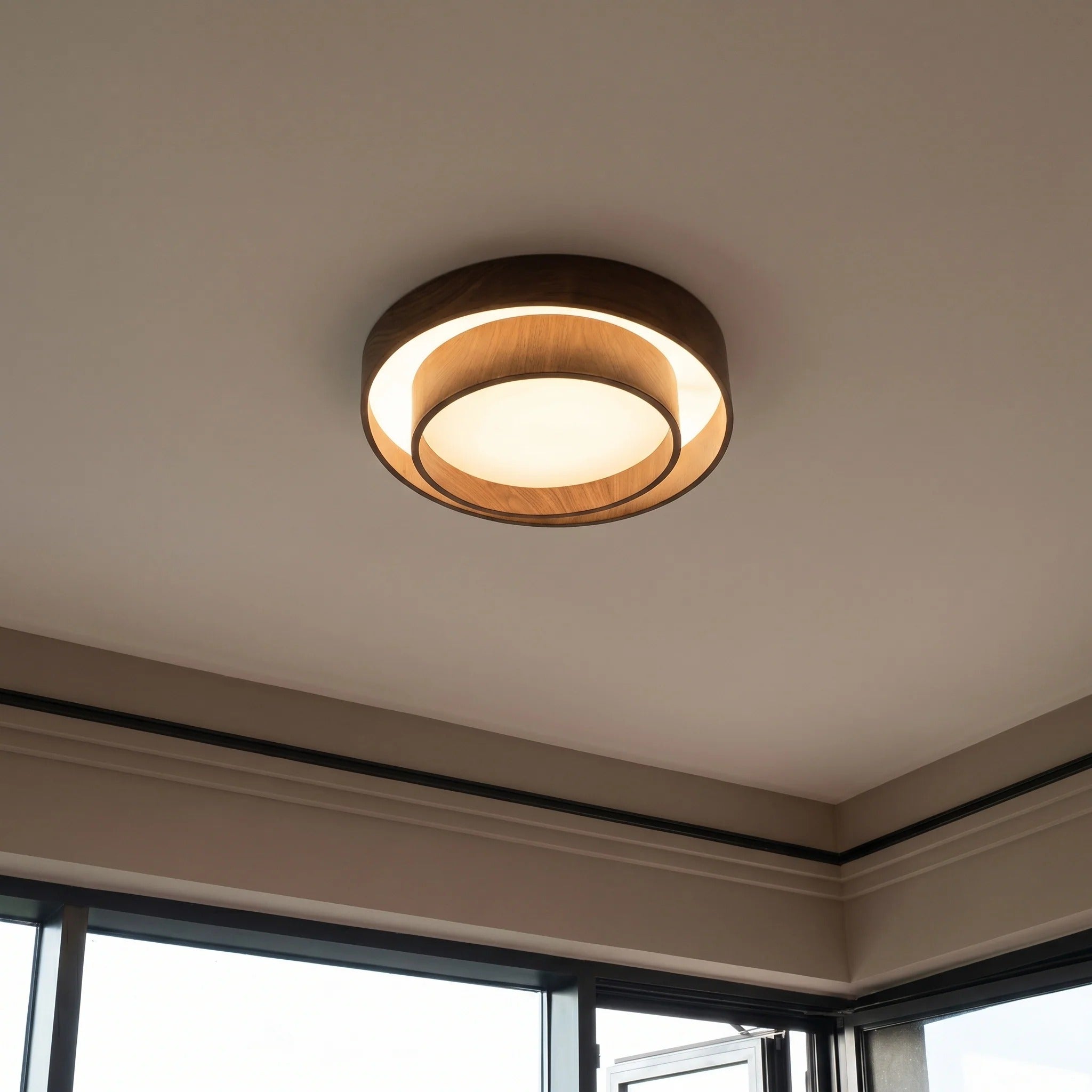 Nordic Walnut Grain LED Flush Mount Ceiling Light